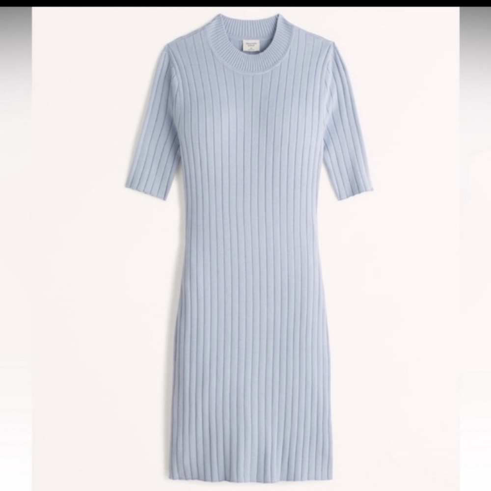 Abercrombie Mockneck Mini Sweater Dress Light Blue